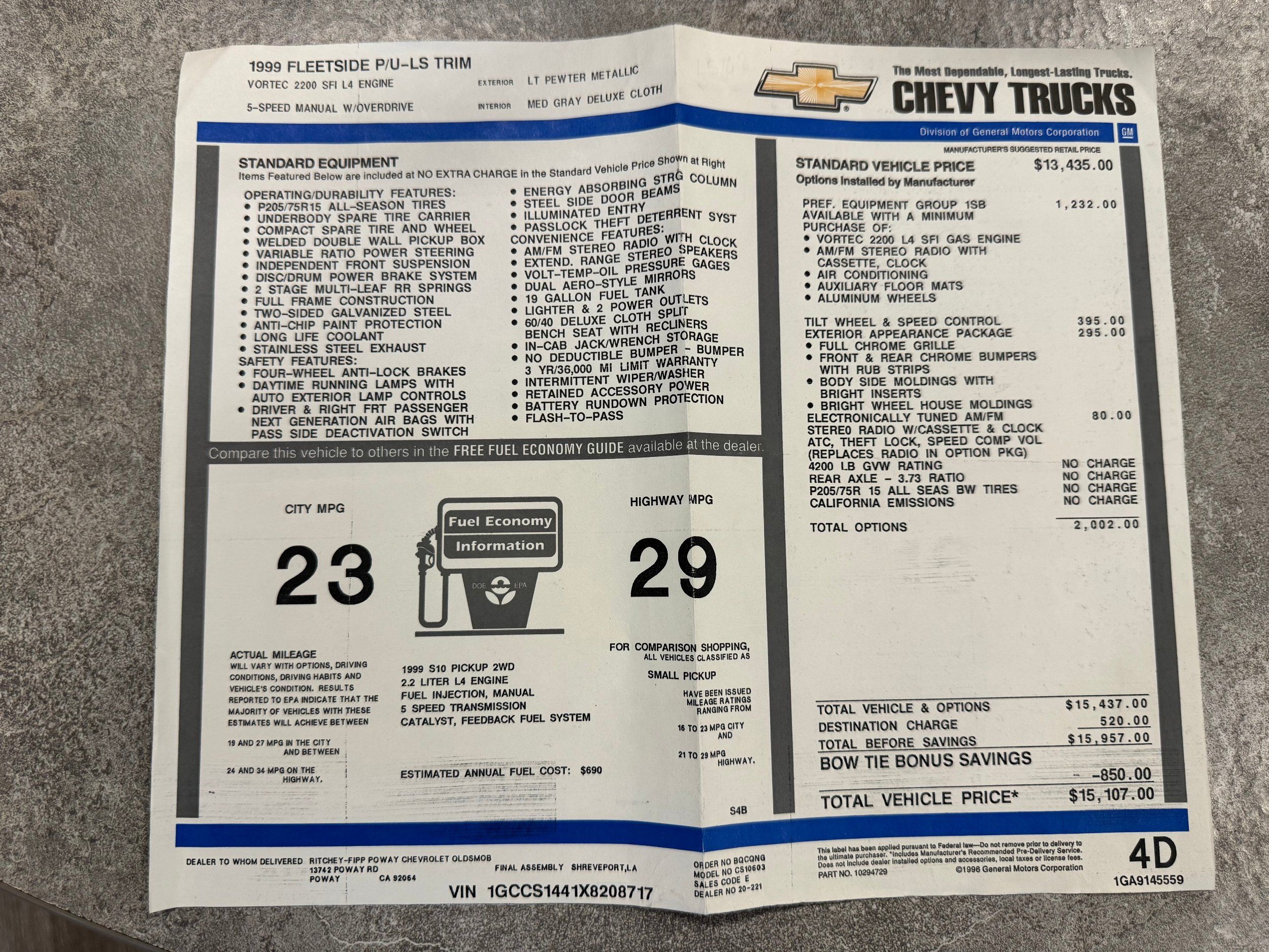 1999 Chevrolet S-10 Gray LS