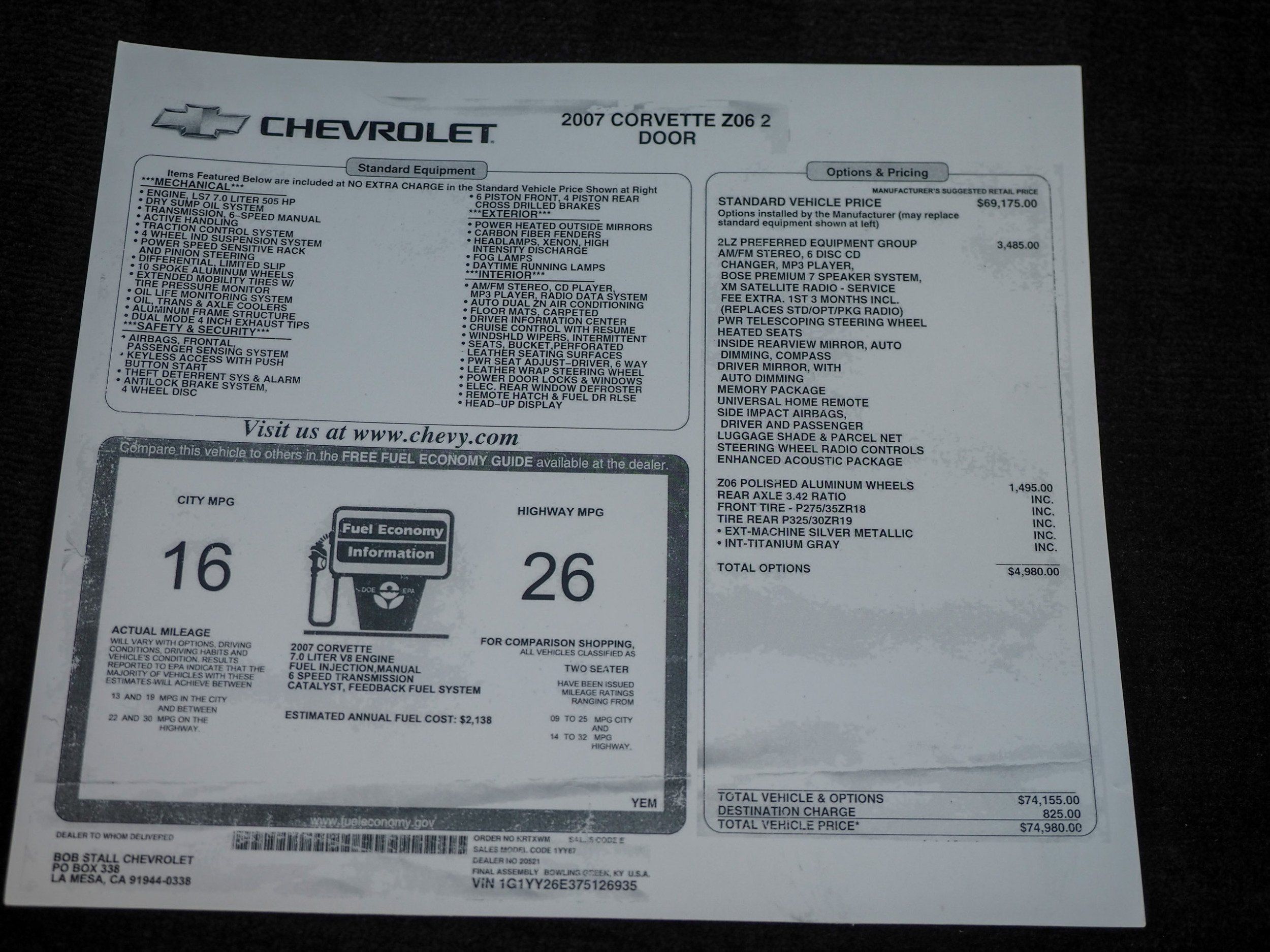 2007 Chevrolet Corvette Silver Z06