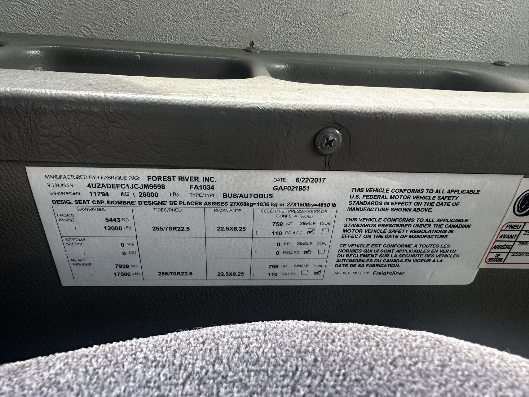 2018 Freightliner Glaval Legacy FA1034 2