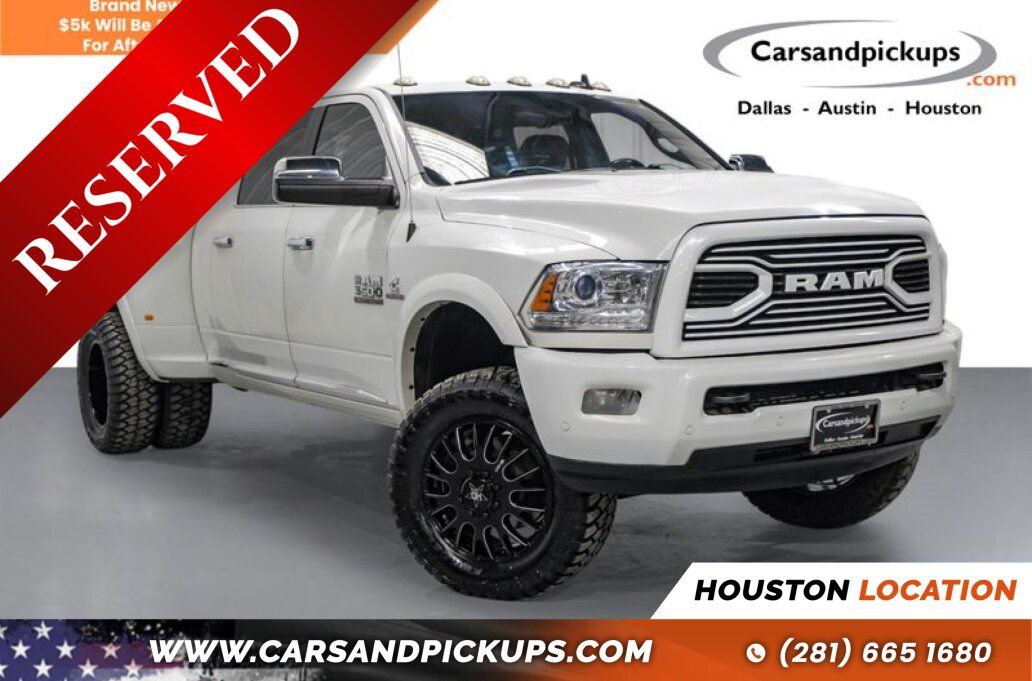 White 2017 RAM 3500 Laramie Limited Mega Cab DRW 4WD Pickup Truck Four-Wheel Drive 6-Speed Automatic